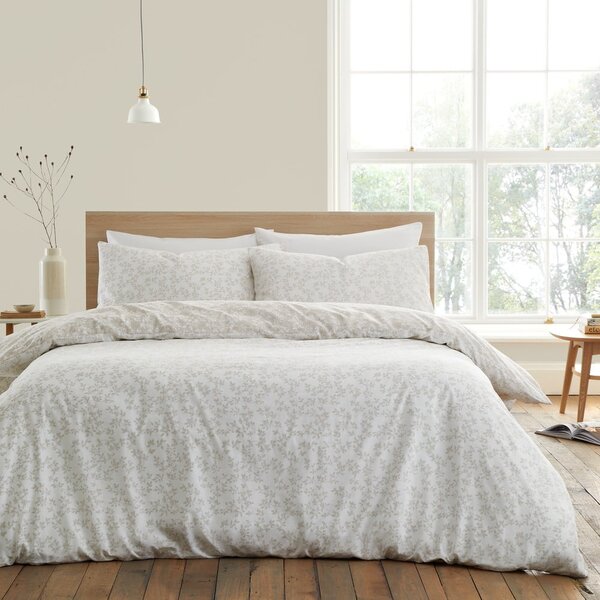 Biancheria da letto singola in cotone beige e bianco 135x200 cm Shadow Leaves - Bianca
