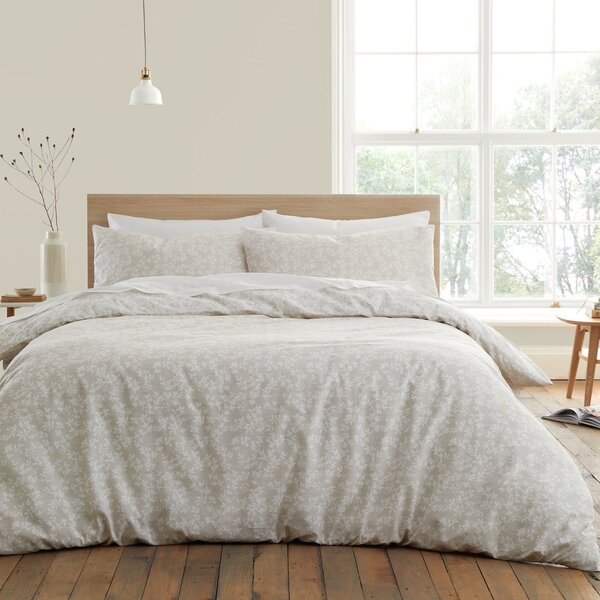 Biancheria da letto singola in cotone beige e bianco 135x200 cm Shadow Leaves - Bianca