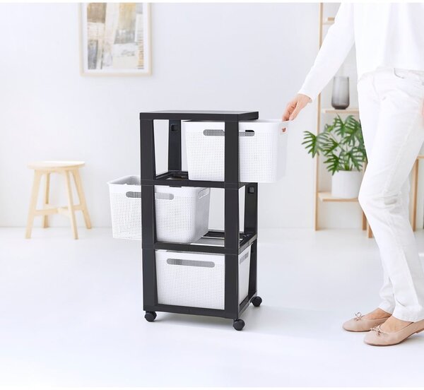 Scaffale mobile in plastica bianco/nero 30x77 cm Brisen - Rotho
