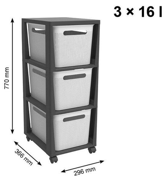 Scaffale mobile in plastica bianco/nero 30x77 cm Brisen - Rotho