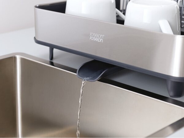 Set di scolapiatti e dispenser di sapone nero/argentato in plastica 36x32 cm Rethink Your Sink – Joseph Joseph