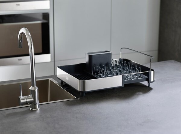 Set di scolapiatti e dispenser di sapone nero/argentato in plastica 36x32 cm Rethink Your Sink – Joseph Joseph