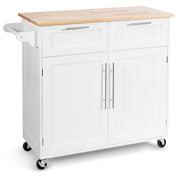 Costway Isola da cucina rotante con cassetti portaoggetti grandi armadietti 4 ruote, Carrello portaoggetti Bianco