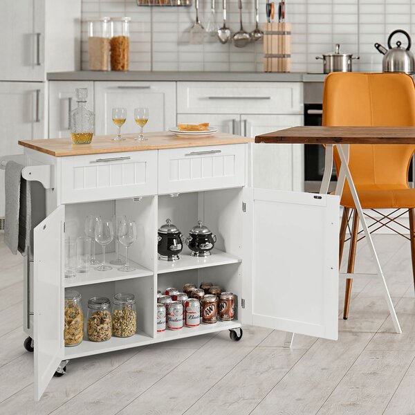 Costway Isola da cucina rotante con cassetti portaoggetti grandi armadietti 4 ruote, Carrello portaoggetti Bianco