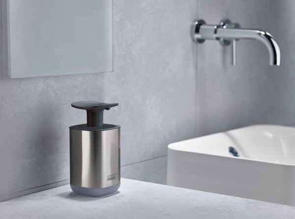 Set di scolapiatti e dispenser di sapone nero/argentato in plastica 36x32 cm Rethink Your Sink – Joseph Joseph