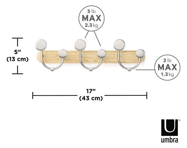 Appendiabiti da parete in alluminio bianco naturale Melody - Umbra