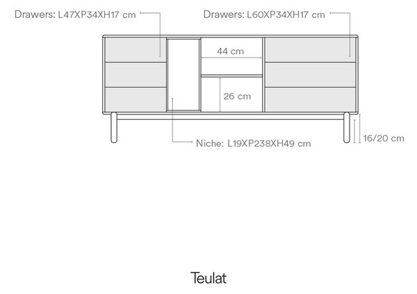 Cassettiera bassa grigio scuro 180x76 cm Corvo - Teulat
