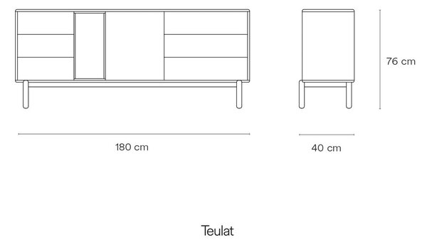 Cassettiera bassa grigio scuro 180x76 cm Corvo - Teulat