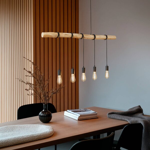 Lampada a sospensione Rom Lindby, dimmerabile, Legno chiaro, Soggiorno / Sala da pranzo, Legno, Moderno, Lampada a sospensione