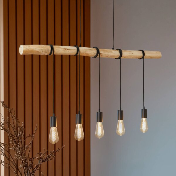 Lampada a sospensione Rom Lindby, dimmerabile, Legno chiaro, Soggiorno / Sala da pranzo, Legno, Moderno, Lampada a sospensione