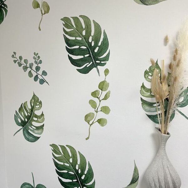 Amimagen Adesivi Murali Foglie Verdi - 2 Fogli 90x30 Cm, Decorazione Parete Fai Da Te, Rimovibili