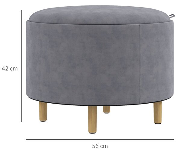 HOMCOM Pouf Contenitore Vellutato da 120 kg max con Vassoio a Ribalta, in MDF e Rovere, 56x56x42 cm, Grigio|Aosom