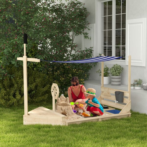 Outsunny Sabbiera con Tettuccio e Set Cucina per Bambini 3-7 Anni, Legno di Abete, Gioco Esterno Creativo, 180x103x144.5 cm|Aosom