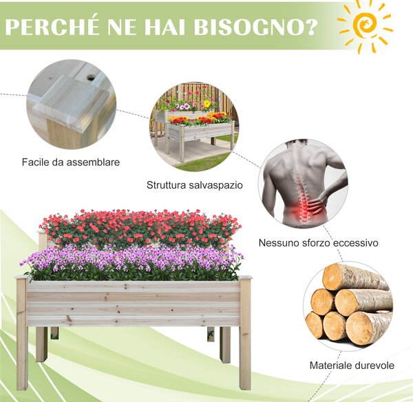 Fioriera 2 Livelli In Legno Di Abete - 115x114x76cm, Con Fori Di Drenaggio