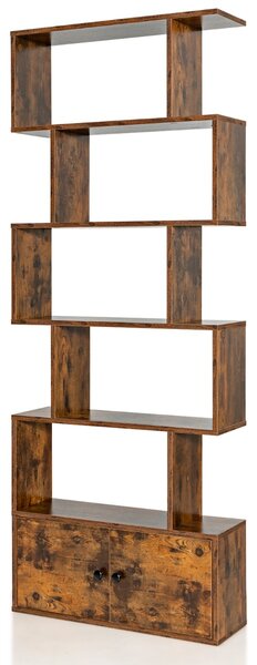 Costway Libreria a forma di S a 5 livelli con ante, Scaffale decorativo in legno per il soggiorno l'ufficio Caffè