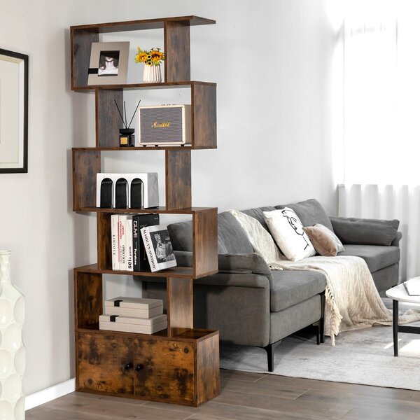 Costway Libreria a forma di S a 5 livelli con ante, Scaffale decorativo in legno per il soggiorno l'ufficio Caffè