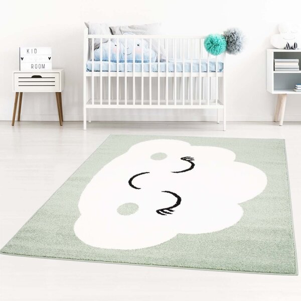 Tappeto da gioco per bambini verde pastello con nuvole dormienti Larghezza: 140 cm | Lunghezza: 200 cm
