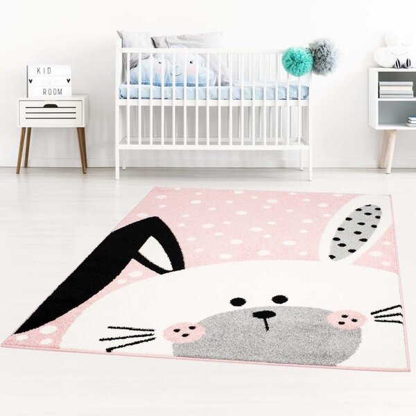 Simpatico tappeto rosa per bambina con coniglio Larghezza: 140 cm | Lunghezza: 200 cm
