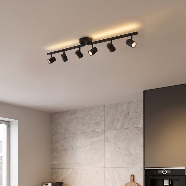 Faretto da soffitto moderno nero 6 luci GU10 50mm con retroilluminazione e interruttore a 3 vie - Back Up