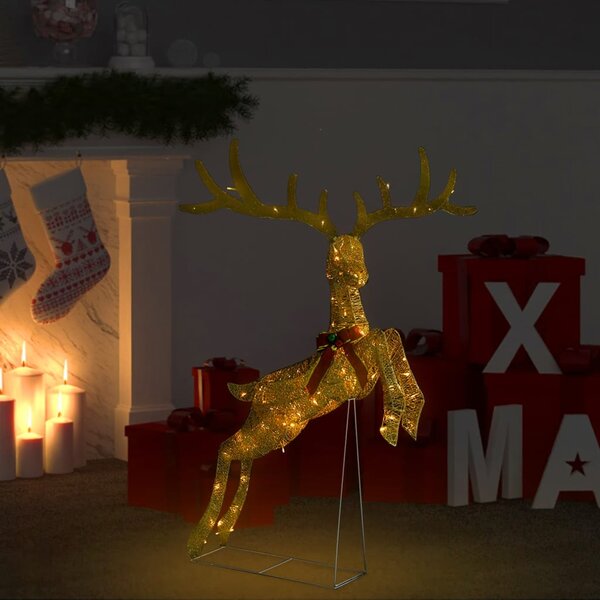 Renna Volante di Natale con 120 LED Oro e Bianco Freddo