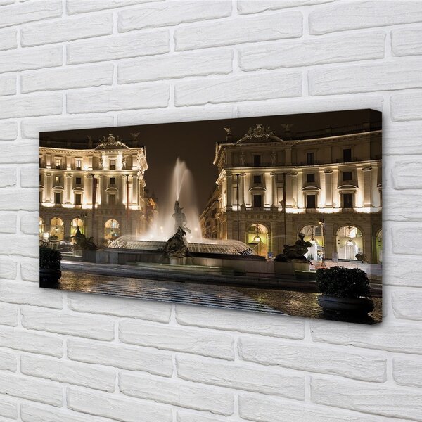 Quadro su tela Night Square di Roma Fountain 100x50 cm