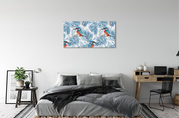 Quadro su tela Uccello dipinto su un ramo 100x50 cm