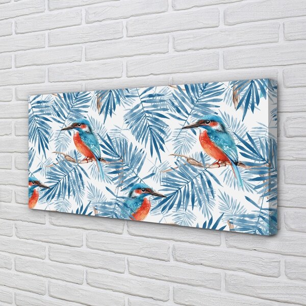 Quadro su tela Uccello dipinto su un ramo 100x50 cm