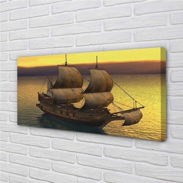 Quadro su tela Nave del mare giallo 100x50 cm