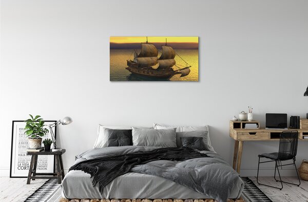 Quadro su tela Nave del mare giallo 100x50 cm