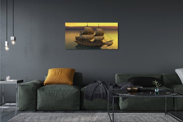 Quadro su tela Nave del mare giallo 100x50 cm