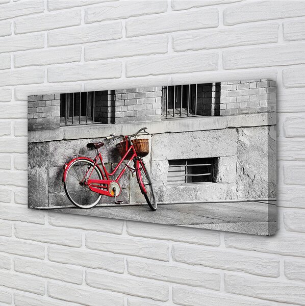Quadro su tela Bike rossa con un cestino 100x50 cm