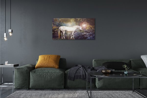 Quadro su tela Unicorno nella foresta 100x50 cm