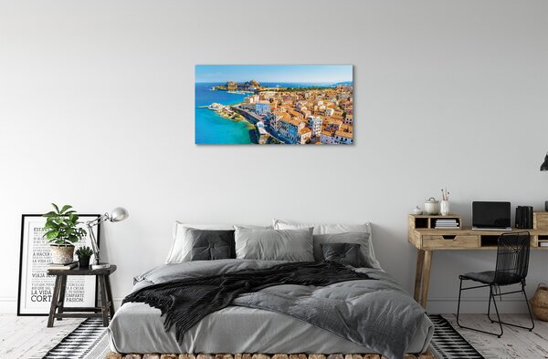 Foto quadro su tela Città del mare della Grecia della costa 100x50 cm