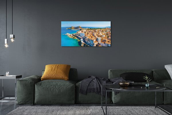 Foto quadro su tela Città del mare della Grecia della costa 100x50 cm