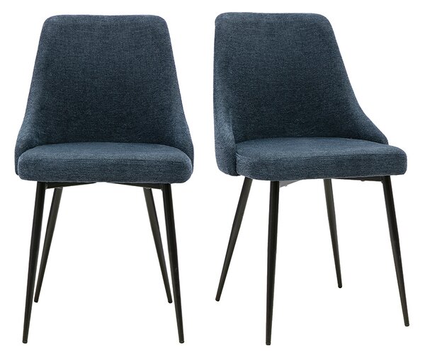 Sedie design in tessuto effetto velluto testurizzato blu scuro e metallo nero (set di 2) CULT