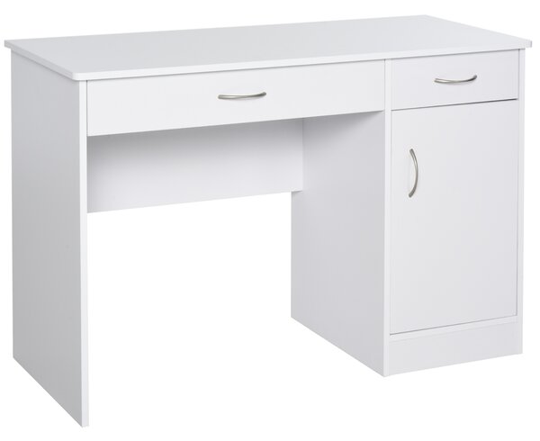 HOMCOM Scrivania Moderna per PC e Computer con 2 Cassetti e 1 Armadietto per Ufficio o Camera in Legno Bianco|Aosom