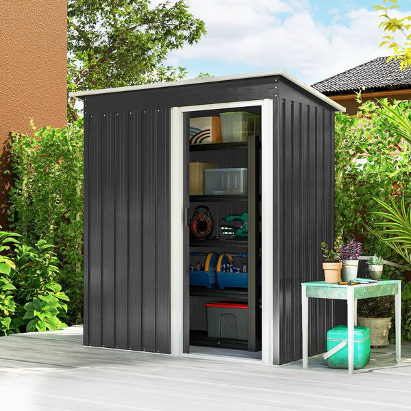 Outsunny Casetta da Giardino Porta Utensili in Lamiera di Acciaio, Capanno da Giardino in Acciaio con Porte Scorrevoli, 163x89x182cm, Nero | Aosom Italy