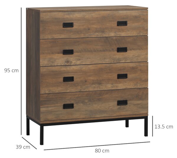HOMCOM Settimino 4 Cassetti con Gambe in Metallo per Soggiorno e Camera da Letto, Cassettiera in Legno, Credenza con Cassetti, Marrone | Aosom Italy