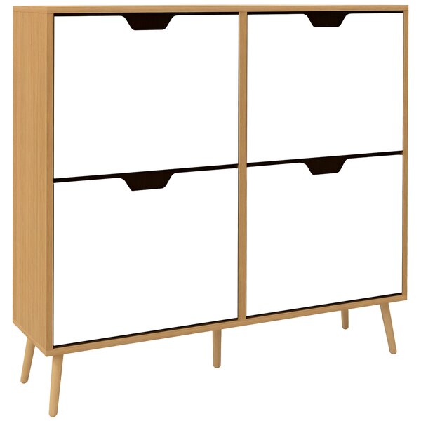 HOMCOM Mobile Scarpiera in Truciolato e Pino con 4 Cassetti e 2 Ripiani Regolabili per ogni Cassetto, 95x26x95 cm|Aosom