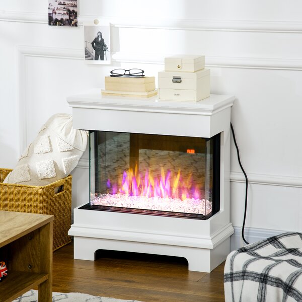 HOMCOM Caminetto Elettrico a 10 Colori con Spegnimento Automatico e Timer da 12h, 61x28x66.5 cm, Bianco|Aosom