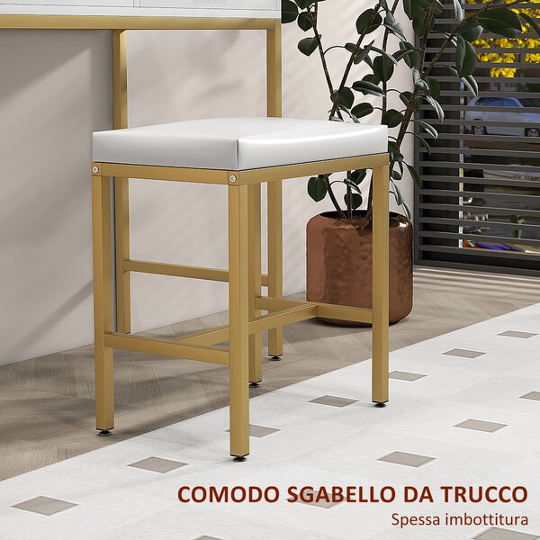 HOMCOM Mobile Toeletta con Specchio, 2 Cassetti, 5 Ripiani e Sgabello, in MDF e Truciolato, 80x40x138 cm, Bianco|Aosom