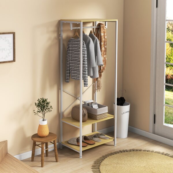 HOMCOM Mobile Appendiabiti 2 in 1 con Ripiano a 2 Livelli, in Acciaio e Truciolato, 60x40x167.5 cm|Aosom