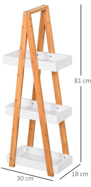 Kleankin Scaffale Bagno 3 Ripiani in MDF e Bambù naturale, Struttura piramidale, 30x18x81cm, Colore Legno e Grigio|Aosom Italy