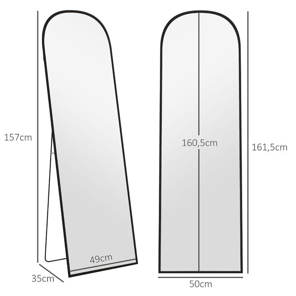 HOMCOM Specchio da Terra e Parete Moderno in Lega di Alluminio con Supporto Pieghevole, 50x161.5cm, Nero|Aosom