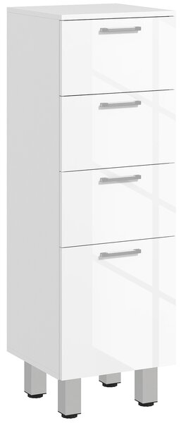 Kleankin Mobiletto Bagno in Truciolato con 4 Cassetti e Base Rialzata, 30x30x93 cm, Bianco|Aosom