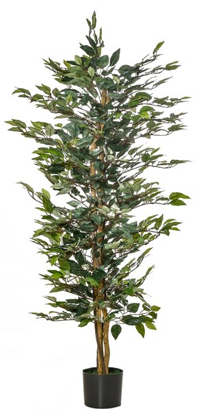 HOMCOM Pianta Finta di Ficus Alta 150cm, Decorazione per Interno ed Esterno con Vaso Incluso|Aosom