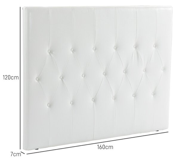 HOMCOM Testiera Letto Matrimoniale Imbottita con Design a Bottoni, in Pelle PU e MDF, 160x7x120 cm, Bianco