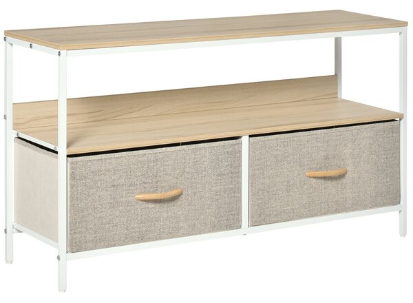 HOMCOM Mobile Porta TV da 47" con Cassetti Pieghevoli in Tessuto e Mensola in Metallo e MDF, 98x29x56cm, Colore Legno