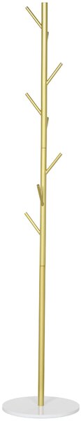 HOMCOM Appendiabiti da Terra Autoportante con 8 Ganci, Base in Marmo e Acciaio, Ø32x164cm, Oro