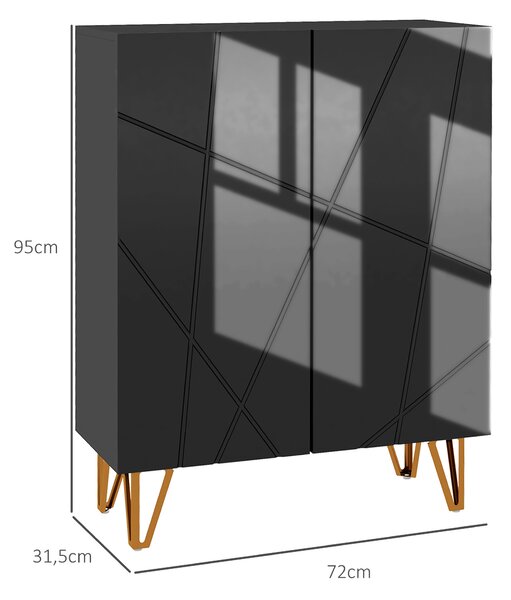 HOMCOM Scarpiera Ingresso a 2 Ante con 5 Ripiani per 15-20 Paia di Scarpe e Chiusura Ammortizzata, 72x31.5x95cm, in Legno e Acciaio, Nero|Aosom